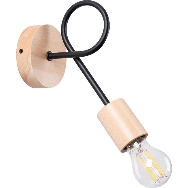 Lampada Da Parete Ember Schwarz 1Xe27 15W Acciaio/Legno 24X19X10Cm Sollux Lighting-image