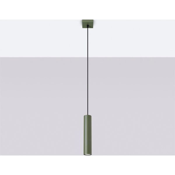 Lampada A Sospensione Lagos 1 Verde Oliva 1Xgu10 10W Acciaio 118X8X8Cm Sollux Lighting-image