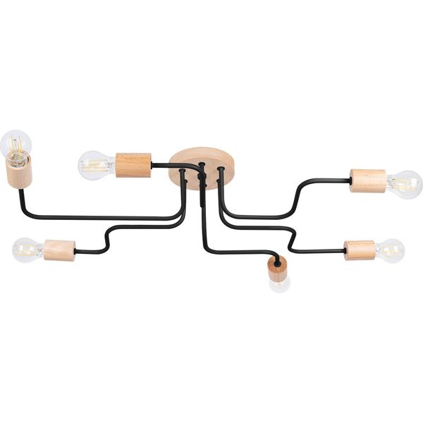 Lampadario Timbo 6 Nero 6Xe27 15W Acciaio/Legno 16.5X58X85Cm Sollux Lighting-image