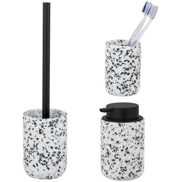 Badaccessoire-Set "»Tosi«", Weiß, Edelstahl, Polyresin (Kunststein), SchÖNer WOHNEN-KOLLEKTION, Badaccessoires-Sets, Aus Polyresin, Mit Zahnputzbecher, Seifenspender & Wc-Garnitur-image