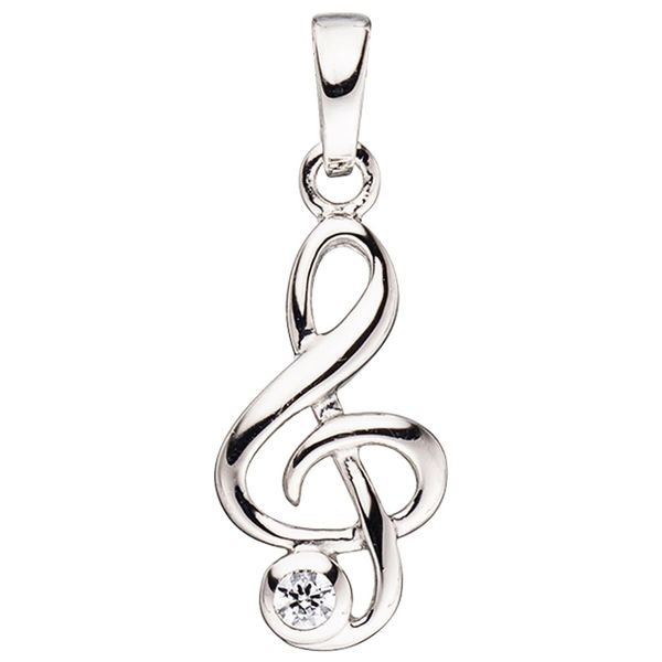 KettenanhäNger Jobo "AnhäNger NotenschlüSsel", Silber (Silber 925), SchmuckanhäNger, Damen, Silber 925 (Sterlingsilber), KettenanhäNger, 925 Silber Mit Zirkonia-image