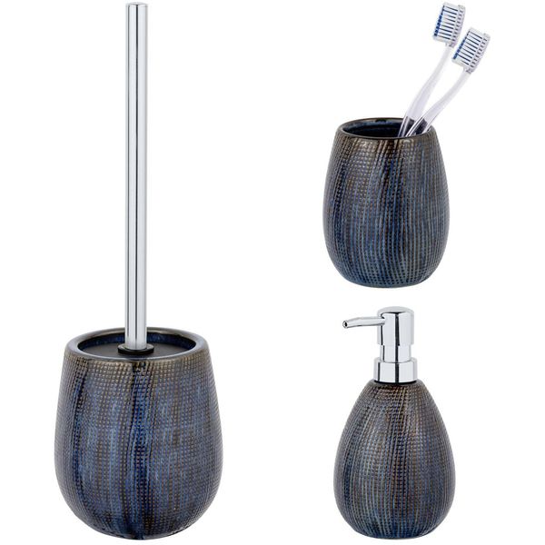 Badaccessoire-Set "»Ronta«", Braun, Strukturiert, Edelstahl, Keramik, SchÖNer WOHNEN-KOLLEKTION, Badaccessoires-Sets, Aus Keramik, Mit Zahnputzbecher, Seifenspender Und Wc-Garnitur-image