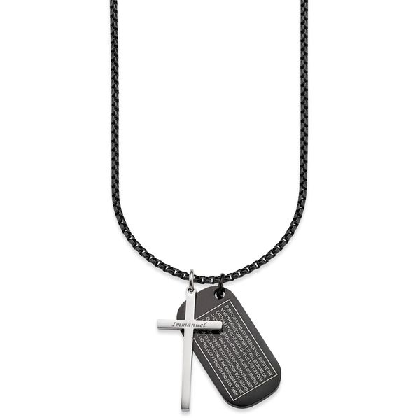 Kette Mit AnhäNger Bruno Banani "Schmuck Geschenk Halskette Kreuz Vater Unser Venezianerkette", Schwarz (Edelstahlfarben, Schwarz), Halsketten, Herren, Edelstahl, L: 55, Dog-Tag-Kette-image