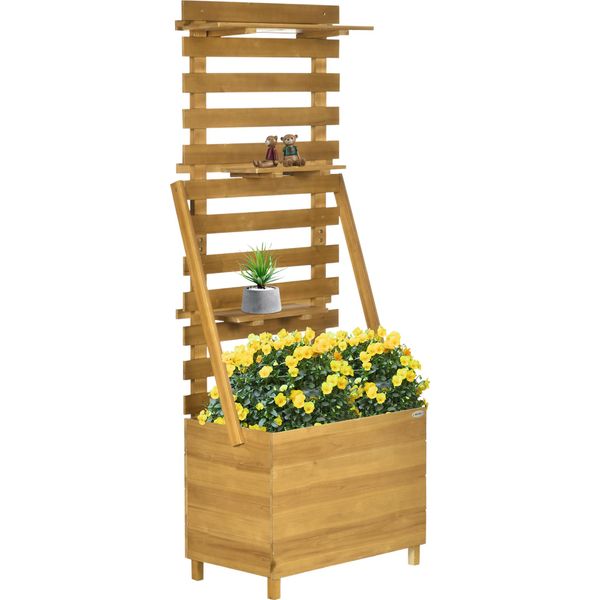 Outsunny Letto Rialzato Con Traliccio, Fioriera Con 3 Ripiani, Per Giardino, Legno-image