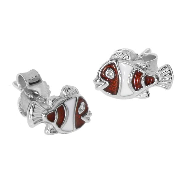Paar Ohrstecker OSTSEE-SCHMUCK "Ostsee-Schmuck Ohrstecker Kleiner Fisch Ohrstecker Kleiner Fisch", Rot, Ohrringe, Damen, 9 X 5Mm, Silber 925 (Sterlingsilber)-image