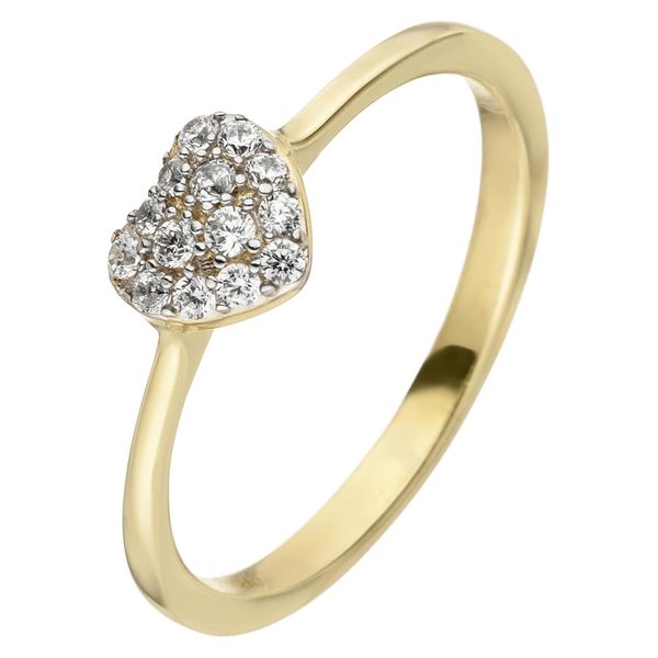 Goldring Jobo "Herz" Gr. 58, Gelb (Gelbgold 375), Fingerringe, Damen, 58, Gelbgold 375, Goldring, 375 Gold Mit 11 Zirkonia-image