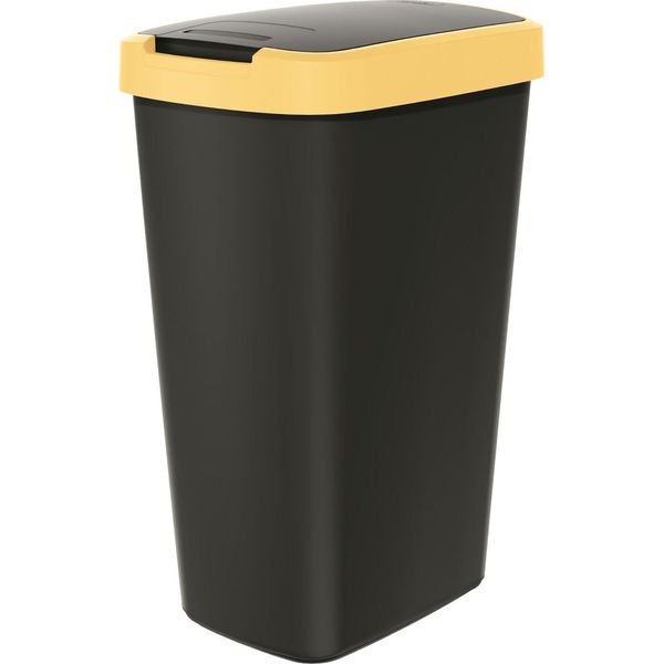 Portarifiuti 45L Con Coperchio Keden Compacta Q Nero Con Bordo Giallo Chiaro-image