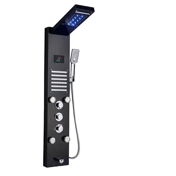 Pannello Doccia A Led, Soffione A Pioggia A Cascata, Getti Massaggianti Spa, Nero 8004-image