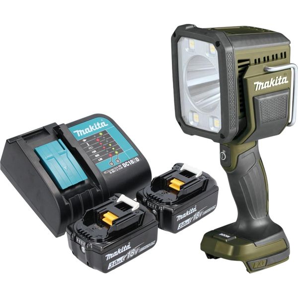 Makita Dml 812 Sf Faretto Portatile A Batteria 18 V 1250 Lm Led Verde Oliva Avventura Outdoor Edizione Speciale + 2X Batteria Ricaricabile 3,0 Ah + Caricabatterie-image