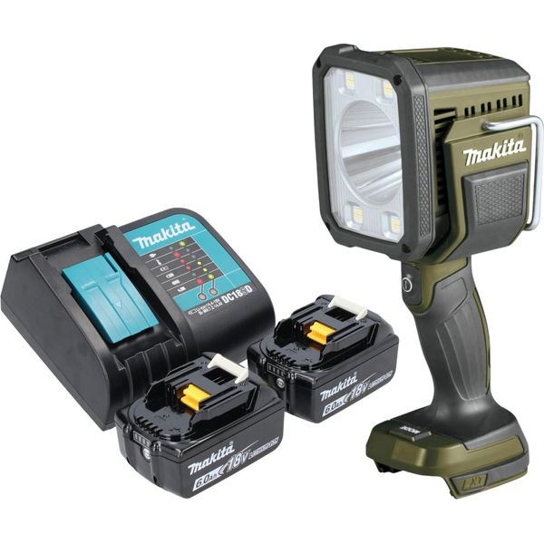 Makita Dml 812 Sg Faretto Portatile A Batteria 18 V 1250 Lm Led Verde Oliva Avventura Outdoor Edizione Speciale + 2X Batteria Ricaricabile 6,0 Ah + Caricabatterie-image