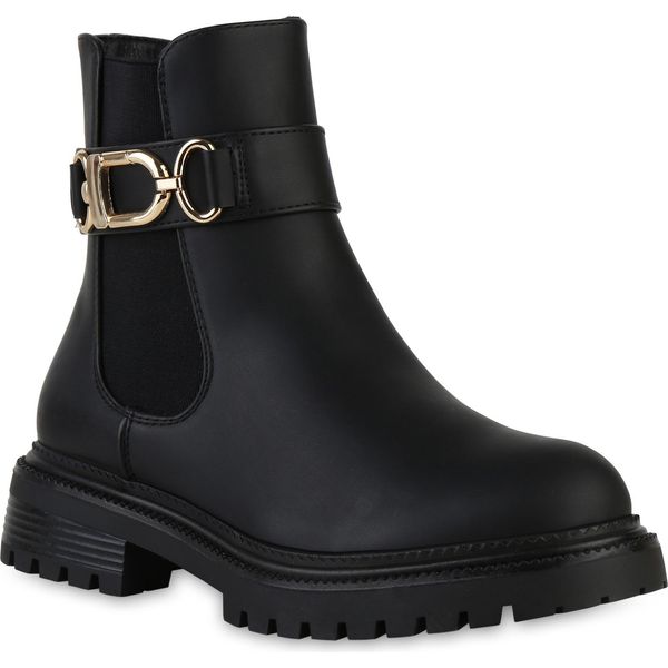 Van Hill Donna Stivali Biker Leggermente Foderati Scarpe Con Suola Profilata 841324, Colore: Nero, Taglia: 37-image