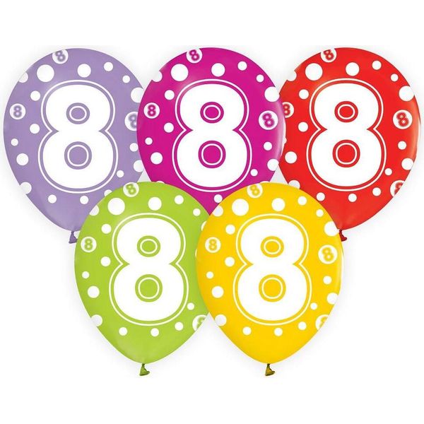 Palloncini Numero 8 Compleanno 12" 5Pz Godan"-image
