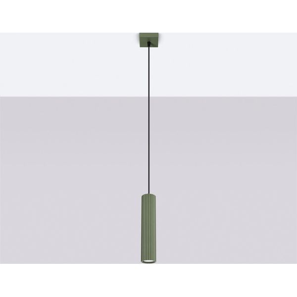 Lampada A Sospensione Karbon 1 Verde Oliva 1Xgu10 10W Alluminio 118X8X8Cm Sollux Lighting-image