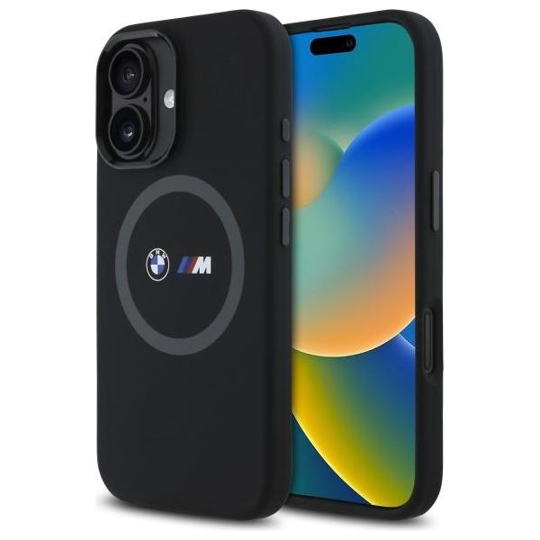 Bmw Bmhmp16S23Srok Iphone 16 6.1 Czarny/Nero Custodia Rigida M Silicone Anello Stampato Magsafe-image