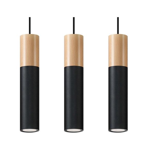 Lampada A Sospensione Pablo 3 Nero 3Xgu10 10W Acciaio/Legno 90X6X45Cm Sollux Lighting-image