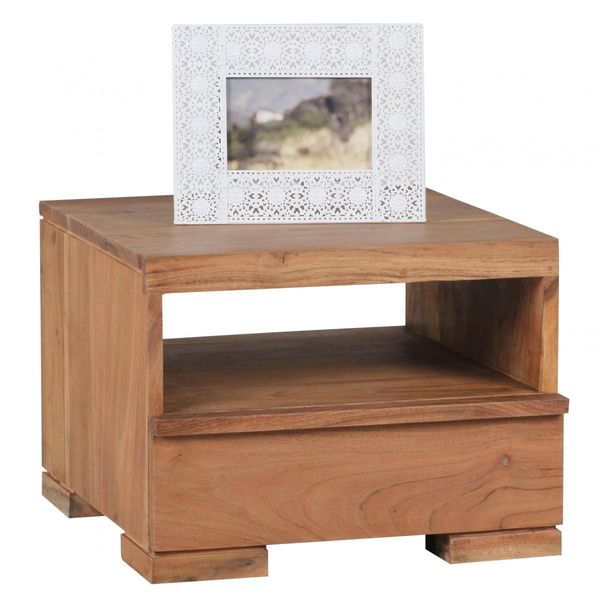 Comodino Mumbai In Legno Massiccio Di Acacia Cassettiera 30 Cm 1 Cassetto Mensola Comodino Stile Country Vero Legno-image