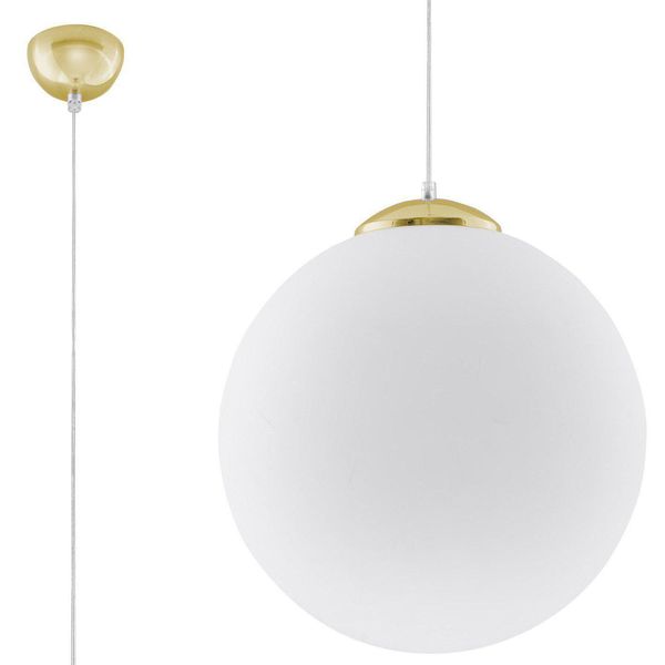 Lampada A Sospensione Ugo 40 Oro 1Xe27 15W Acciaio/Vetro 130X40X40Cm Sollux Lighting-image