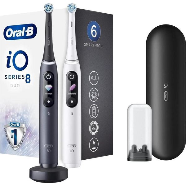 Oral-B | Electric Toothbrush | Io8 Series Duo | Rechargeable | For Adults | Number Of Brush Heads Included 2 | Number Of Teeth Brushing Modes 6 | Black Onyx/White-image