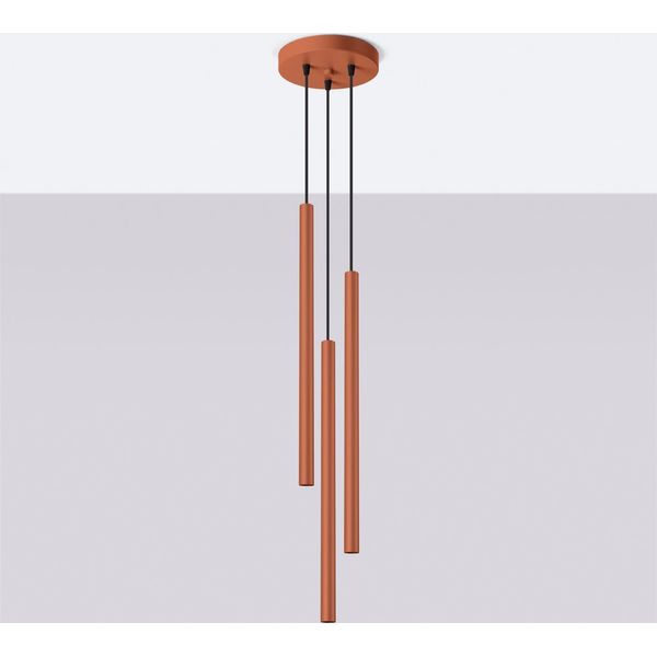 Lampada A Sospensione Pastelo 3P Rosso Ocra 3Xg9 8W Acciaio 104X19.5X19.5Cm Sollux Lighting-image
