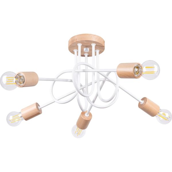 Lampadario Ember 5 Bianco 5Xe27 15W Acciaio/Legno 26X61X15Cm Sollux Lighting-image