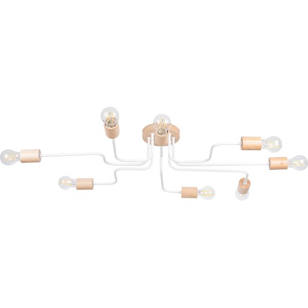 Lampadario Timbo 8 Bianco 8Xe27 15W Acciaio/Legno 16.5X60X100Cm Sollux Lighting-image