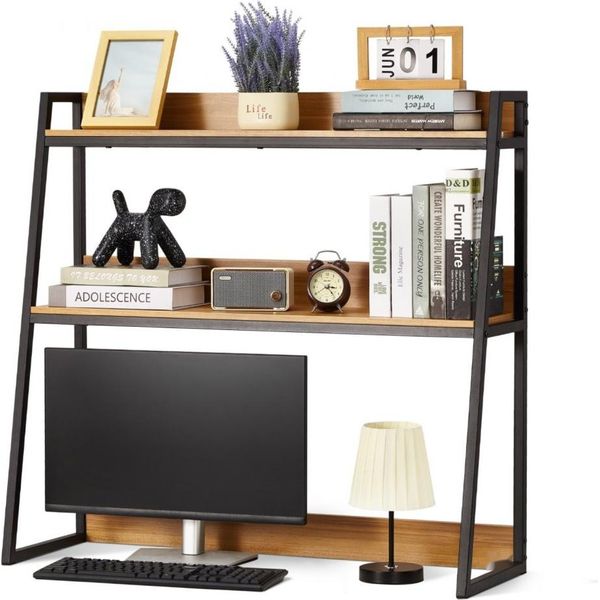 Scaffale E Organizzatore Da Scrivania Ottimizzato - Scaffale Da Scrivania Nero A 2 Livelli - Libreria Per Ufficio E Casa-image