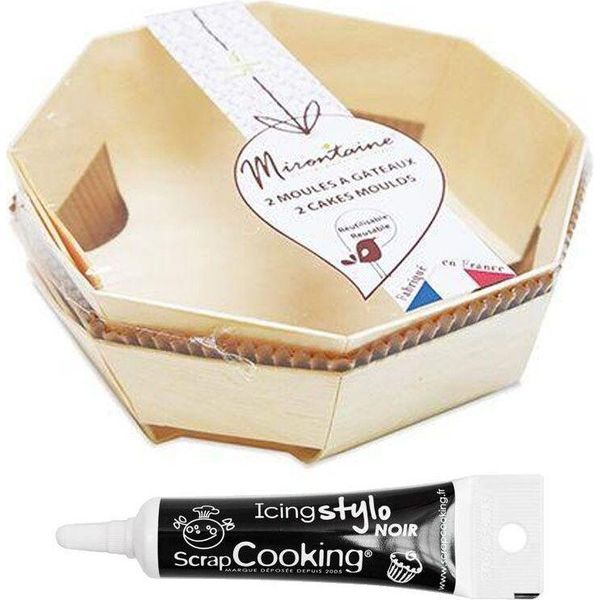 2 Stampi Per Dolci In Legno Ø 18 Cm + Penna Per Glassa Nera-image