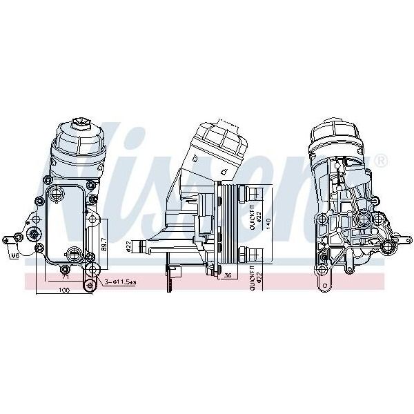 Radiatore Dell'olio Nissens 91343 Olio Motore Per Opel Combo Furgone/Station Wagon (X12) Combo Combi / Tour (X12) Per Fiat Punto Evo (199) Doblo Furgone/Station Wagon (263) Bravo Ii-image