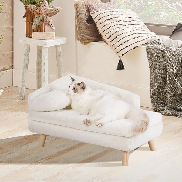 Wisfor Divano Per Cani Divano Per Gatti Con Schienale, Letto Per Cani Divano Per Gatti Rialzato Con Cuscino Per Gatti, Impermeabile 80 X 50 X 39 Cm-image