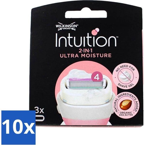 Wilkinson Intuition 2-In-1 Confezioni Di Ricarica Per Lamette - Burro Di Karité - Rade E Ammorbidisce La Pelle - 3 Lamette - Confezione Risparmio - 10 Pezzi-image