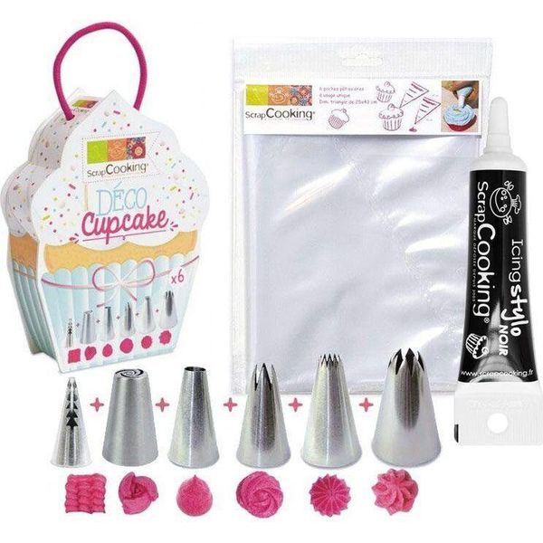 6 Sac à Poche + 6 Beccucci Per Cupcake + Penna Nera Per Glassa-image
