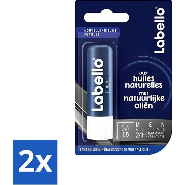 Labello - Active For Men - Balsamo Labbra - Idratazione Intensa - 4,8 G - Confezione Risparmio - 2 Pezzi-image