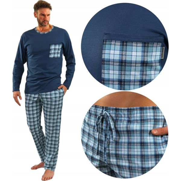 Pigiama Uomo Sesto Senso 100% Cotone Maniche Lunghe + Pantaloni Pigiama Notte - Jeans 06 - Xxl-image