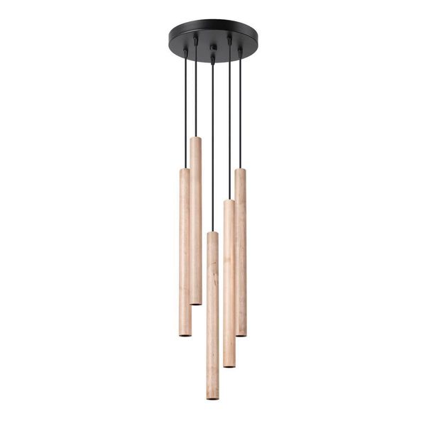 Lampada A Sospensione Pastelo 5P Legno 5Xg9 8W Acciaio/Legno 110X25X25Cm Sollux Lighting-image