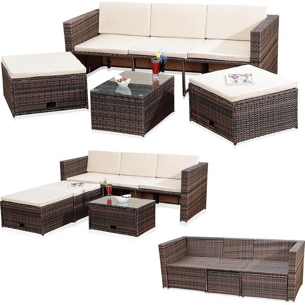 Mobili Da Giardino 6 Pezzi. Marrone Set Di Sedute Divano Lounge Set Da Pranzo In Polyrattan Cuscini-image