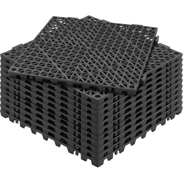 Set Di Piastrelle Ad Incastro - Piastrelle Per Pavimento Piastrelle Per Pavimento Drenante 12 Pezzi 30 X 30 Cm - Piastrelle Quadrate Per Terrazze Esterne Bagno Toilette Nero-image