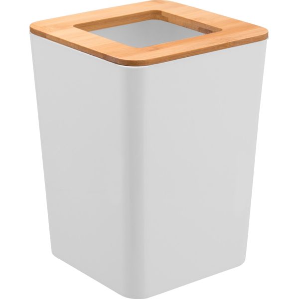 Bremermann Calvi Cestino Per Cosmetici In Bambù E Plastica | Cestino Per Rifiuti Bianco 5,5 Litri-image