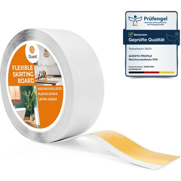 Quest Battiscopa In Pvc 70X20Mm, 20M, Autoadesivo, Battiscopa Morbido, Flessibile, Bianco-image