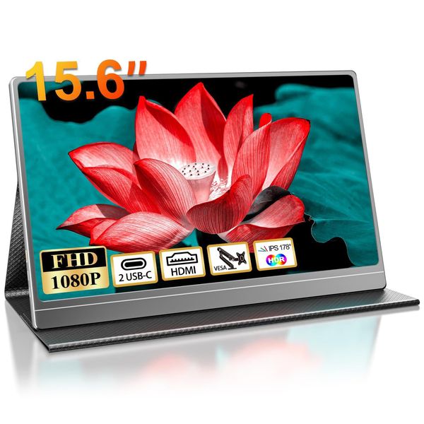 Monitor Portatile 15,6" 1920 × 1080 Schermo Monitor Fhd 100% Srgb Display Ips Con Mini Hdmi/Usb C Altoparlanti Integrati Per Pc, Laptop, Telefono, PS5"-image