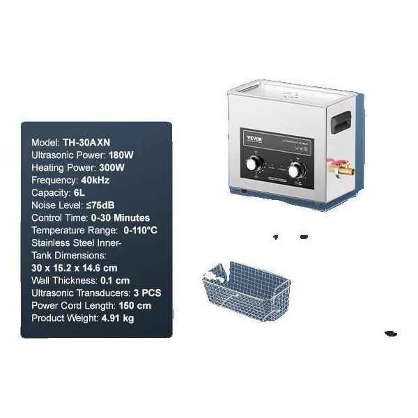 Pulitore A Ultrasuoni, Temperatura Regolabile, Potente Effetto Pulente, 6L, 6L-image