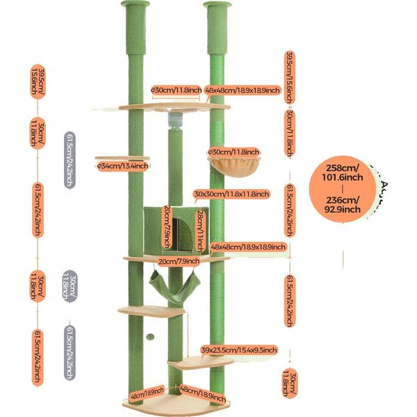 Albero Per Gatti, Altezza Regolabile, Design Multilivello, AMT0119GN, Xl-image