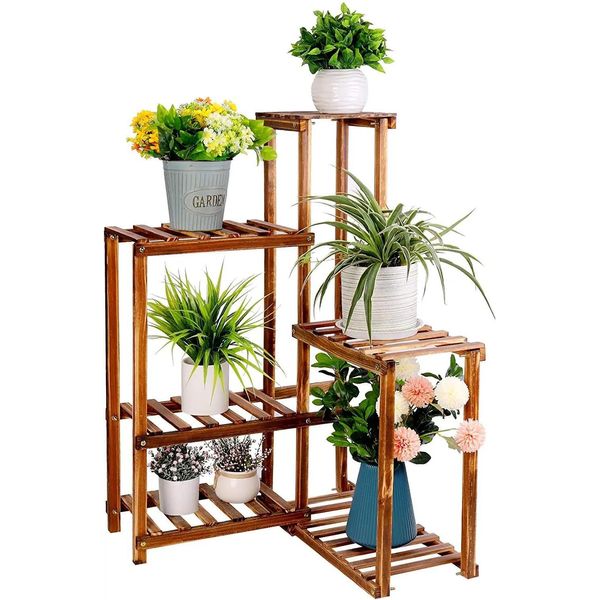 Supporto Per Piante, Design A 6 Livelli, Struttura In Legno Resistente, Marrone-image