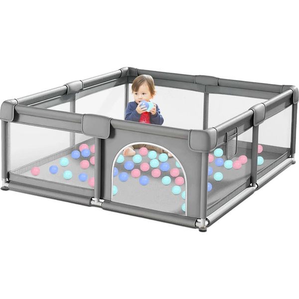 Parco Giochi, Barriera Di Sicurezza, Protezione In Tessuto Morbido, Grigio 180*200Cm-image