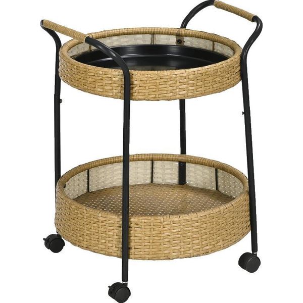 Carrello Di Servizio In Bambù, 50 X 66H Cm, Capacità Di Carico 30 Kg, 2 Ripiani, 4 Ruote Manovrabili, Facile Mobilità-image
