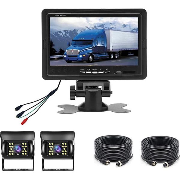 Monitor Per Auto, Display Lcd Da 7 Pollici, Design Impermeabile, Monitor Con 2 Telecamere, Monitor Con 2 Telecamere-image