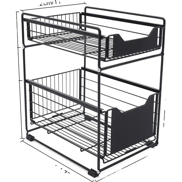 Scaffale Portaoggetti, Design A 2 Livelli, Facile Da Pulire, Nero-image
