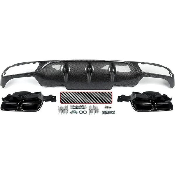 Diffusore Posteriore, Compatibile Con Mercedes-Benz Classe E W213, Compresi I Terminali Di Scarico, Look Fibra Di Carbonio-image