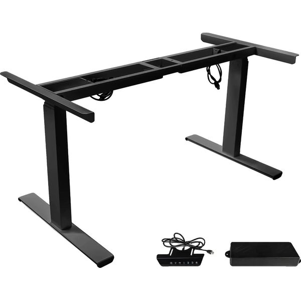 Scrivania Elettrica Regolabile In Altezza, Doppio Motore, Design Ergonomico, Nero Tre Sezioni-image
