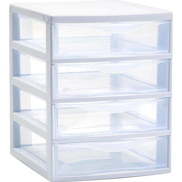 Set Di Cassetti, Design Modulare, Contenitore Versatile, 4 Cassetti Bianco-A, 4 Pa ++ Favorevole-image