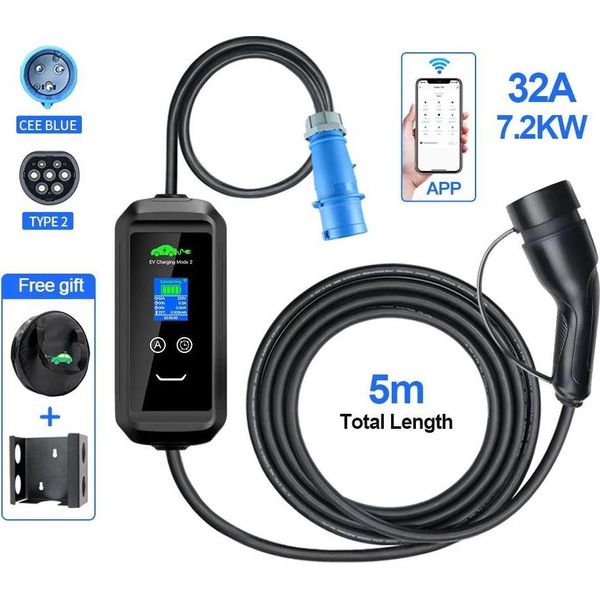 Caricabatterie Portatile Per Veicoli Elettrici, Corrente Regolabile, Controllo Tramite App, APP-7,2KW-5M, TYPE2-image